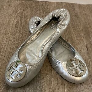 Tory Burch Silver Ballet Flats Size 7